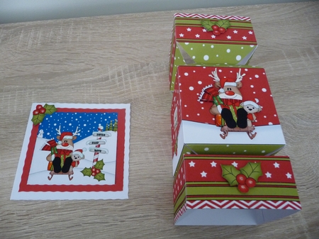 3D Large Christmas Cracker Box -  Rudolph is Sledging by Debbie Whyte
