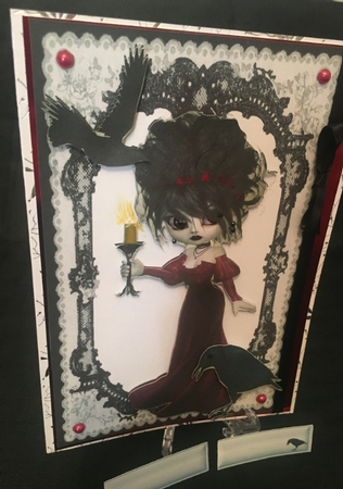 Gothic Lady in Red Dress with Black Crows by Debbie Wilde