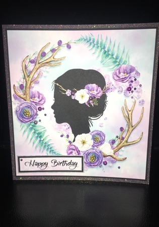 Bo Ho  Silhouette  Ladies Floral Card Topper by Debbie Wilde