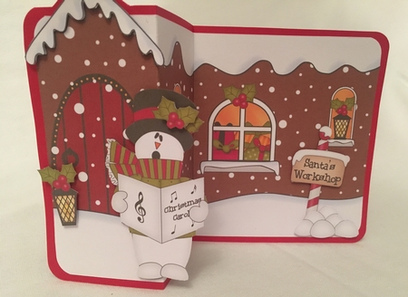 3D Shaped No-Hole Fold Back Christmas Card Mini Kit - Snowman Rio is Carol Singing by Debbie Wilde