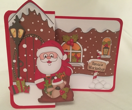3D Shaped No-Hole Fold Back Christmas Card Mini Kit - Santa has a Sack of Presents by Debbie Wilde