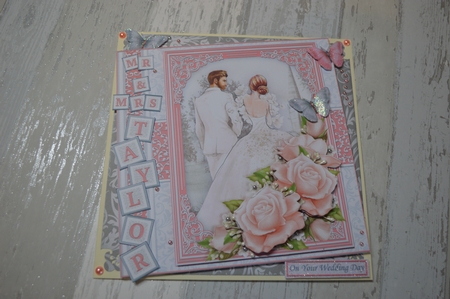 WEDDING DAY BRIDE & GROOM Coral Grey 7.5 Decoupage & Insert Kit by Debbie Wilde