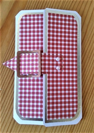 Red Gingham Vase Square Gatefold Buckle Card by Debby Bloor