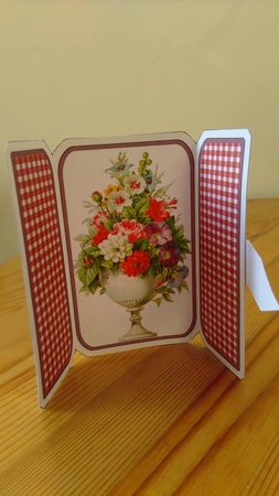 Red Gingham Vase Square Gatefold Buckle Card by Debby Bloor