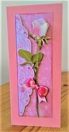Pink Rose - Large Dl Card Front with Decoupage by Debby Bloor