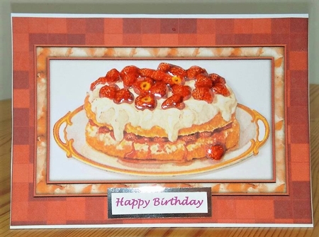 Strawberry and Cream Cake Card Front with Decoupage by Debby Bloor
