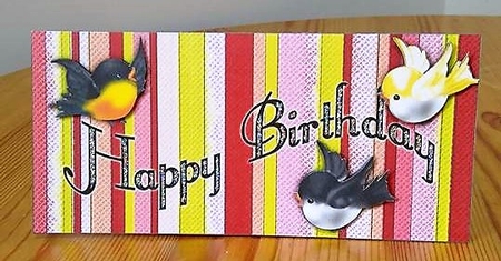 Birthday Birds Hot Stripes by Debby Bloor