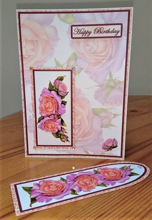 Bookmark Card - Lilac and Peach Roses by Debby Bloor