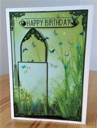 Butterfly garden bookmark with pocket card sheet in greens by Debby Bloor