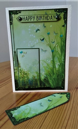 Butterfly garden bookmark with pocket card sheet in greens by Debby Bloor