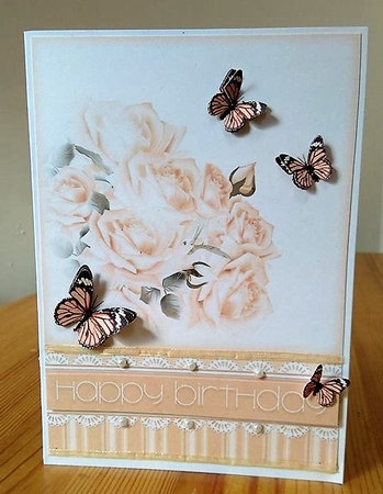 Butterfly Rose Card Topper - Apricot by Debby Bloor