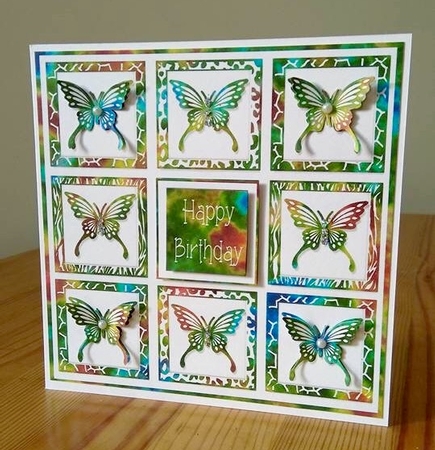 Shadow Box Butterfly Card Topper - Multi Green by Debby Bloor
