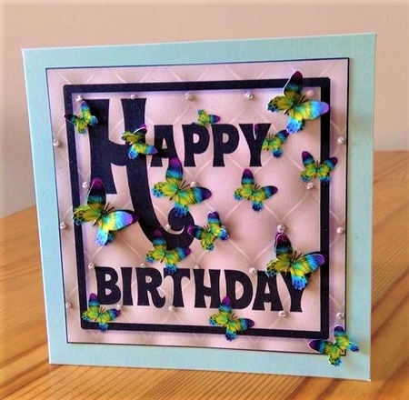 Happy Birthday Butterfly Card - Dark Blue by Debby Bloor