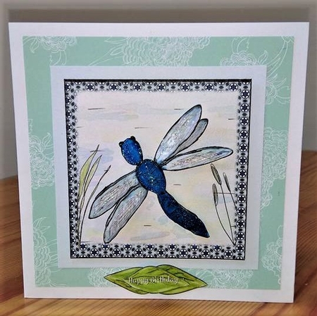 BLUE DRAGONFLY-7 by 7 inch  Dragonfly Decoupage and insert Mini Kit, with 7 Sentiment Tags and Commercial Use by Debby Bloor