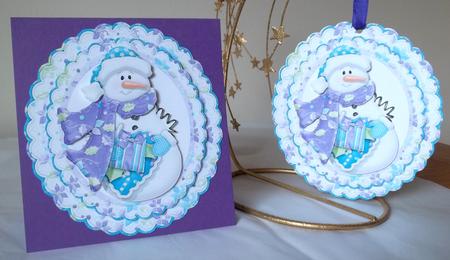 Snowman in Hat & Scarf with Christmas Bows Rocker Card by Debi Larson