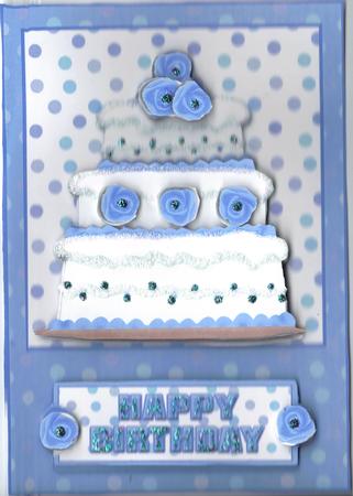 Blue Roses Happy Birthday Cake Card Front by Debi Post