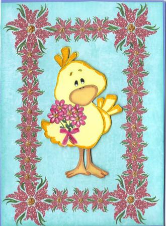 Cute Little Chick with Flowers - Get Well Soon - Birthday by Debi Post