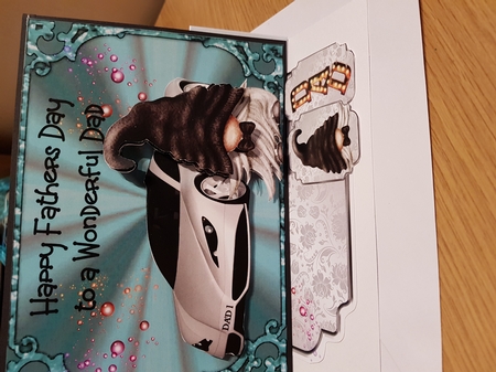 Fathers Day Posh Car Gnome - 7x5 inch card front with decoupage by Deborah Horton