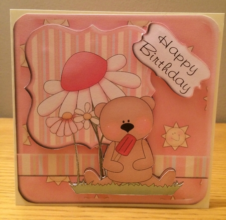 Square Summery Birthday Bear Topper by Deborah McLuckie