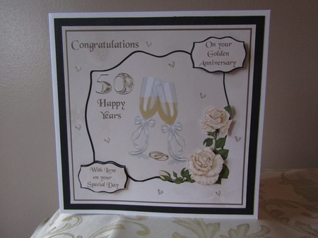 Golden Wedding Anniversary Card with Champagne & Roses by Deborah McLuckie
