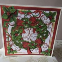 Wreath 1 - Traditional Holly & Pinecones Quick Card by Deborah McLuckie