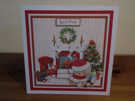 Boozy Christmas bear 7x7 card with decoupage by Deborah McLuckie