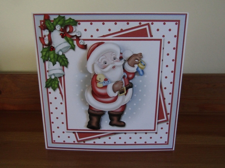 Santa Offset Panels Christmas Card Front by Deborah McLuckie