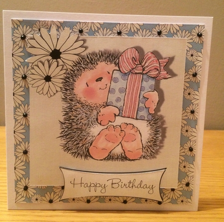 Cute hedgehog stamp birthday 6 x 6 topper card by Deborah McLuckie
