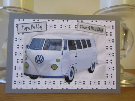 White Volkswagen Vw in Silver Floral Frame A4 by Deborah McLuckie