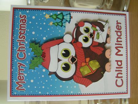 5x7 Xmas Childminder Hoot & Little Hoot Owls 3D Decoupage by Deborah McLuckie