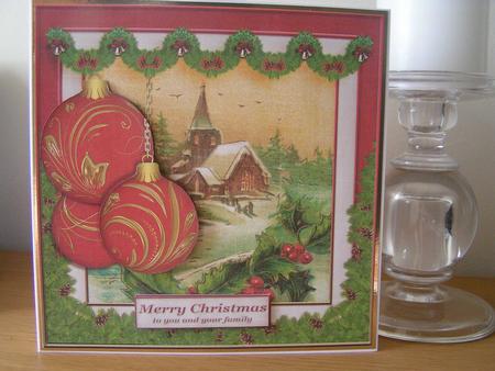 Cardtopper Vintage Christmas Bauble Red Gold 468 by Deborah McLuckie