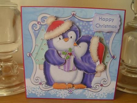 Penguins Christmas Kiss Card Topper & Decoupage by Deborah McLuckie