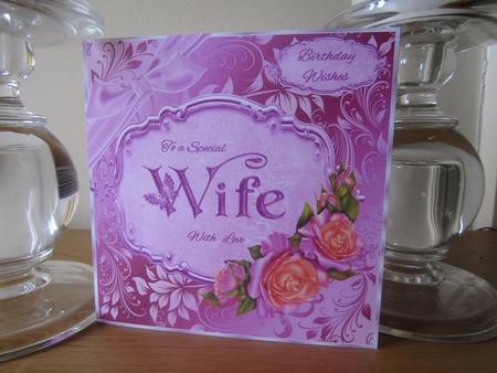 Wife Birthday Card with Peach & Lilac Roses by Deborah McLuckie