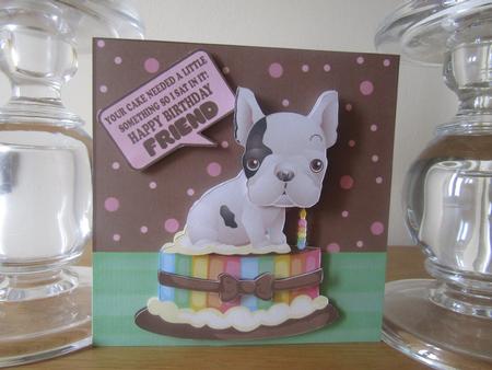 French Bulldog Sat in Cake Fun Birthday Topper by Deborah McLuckie