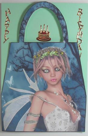 Fairy Frolics in Cream Handbag Card by Debbie Porter