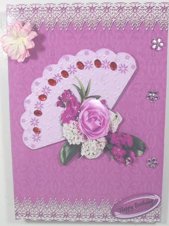 Deep Pink Rose Arrangement on a Fan by Debbie Porter