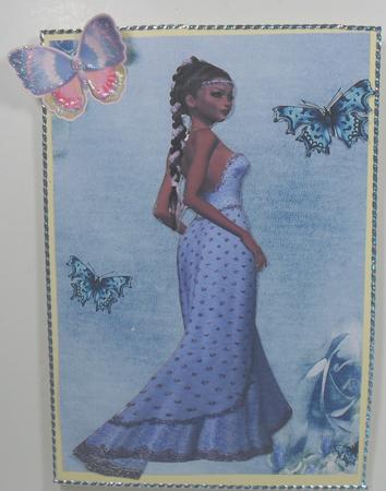 Pretty Lady with Butterflies on Rose Background by Debbie Porter
