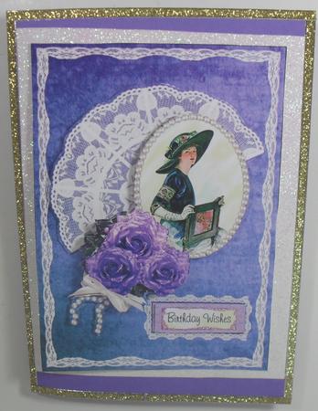 Lady, Fan and Roses - Card Front with Decoupage by Debbie Porter