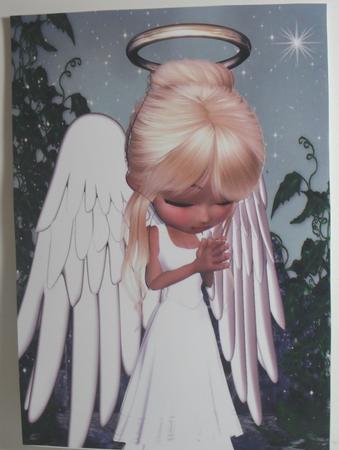 Little Praying Angel A4 Card Front by Debbie Porter