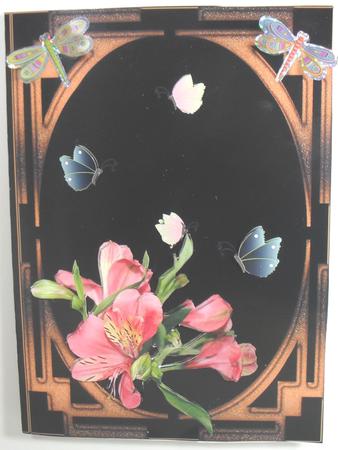 Tiger Lily & Butterflies in Chinese Frame Cut & Fold Card by Debbie Porter