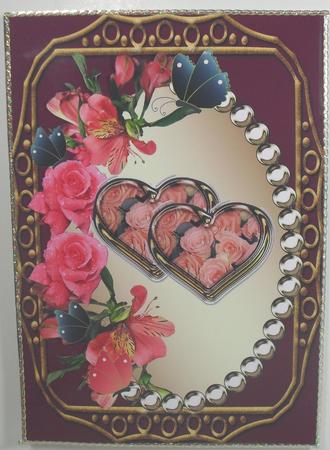 A4 Two Rose Hearts in Jeweled Flower Frame by Debbie Porter