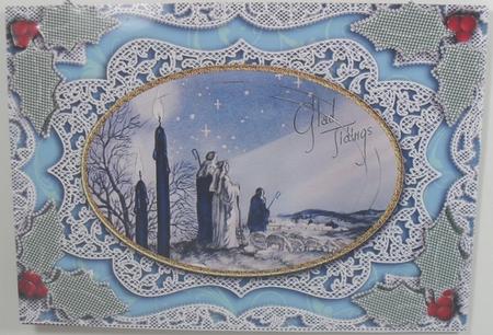 Glad Tidings A5 Lace Oval Card Front Step by Step by Debbie Porter