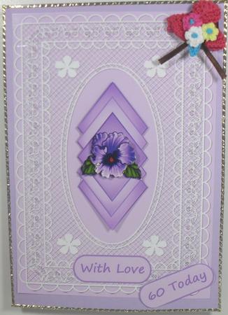 Pansy & Lace Ages Card Front by Debbie Porter