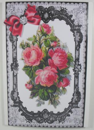 Beautiful Spray of Red Roses in Lace Frame by Debbie Porter