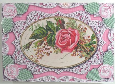 Rose Bouquet 1 A5 Lace Oval Card Front Step by Step by Debbie Porter
