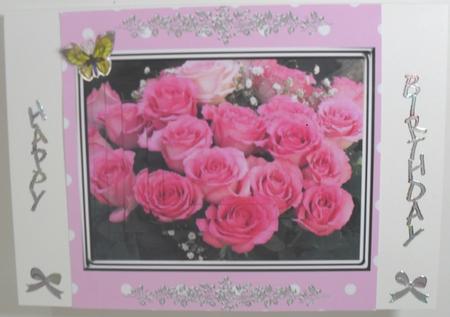 Pink Roses Pyramid Quick Card Front by Debbie Porter
