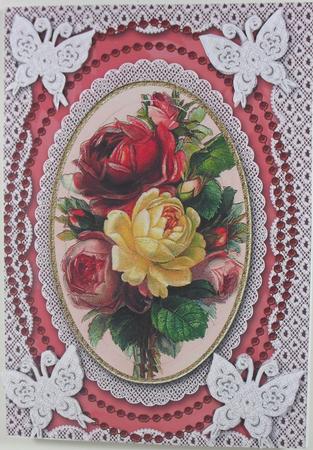 Rose Bunch A5 Butterfly Lace Card Front by Debbie Porter