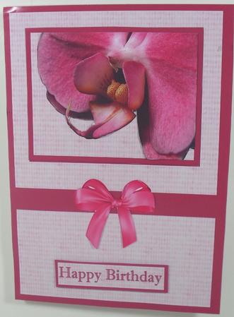 Pink Orchid Birthday Decoupage Card by Debbie Porter