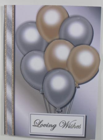 Silver & Gold Balloons Decoupage Quick Card Front by Debbie Porter