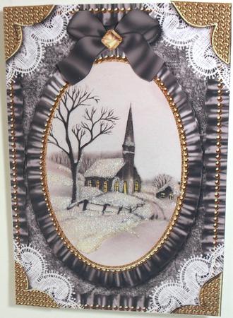 Church Lights on Lace N Ruffles Card Front by Debbie Porter